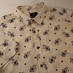 Ben Sherman Mens Floral Short Sleeve Button Up Shirt Cream Large